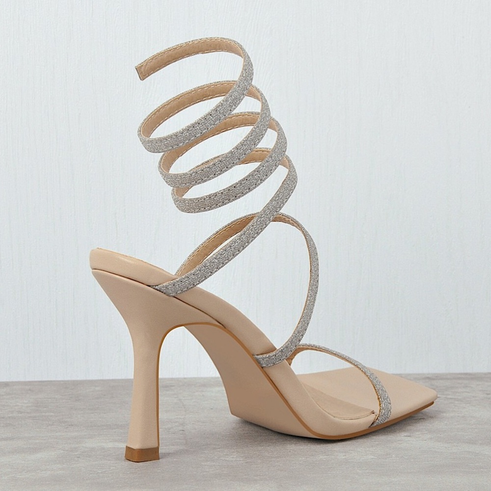 Square Toe Glitter Straps Stiletto High Heel 8 - Picture 3 of 6